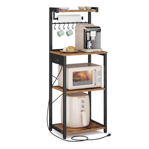Rustic Brown 4-Tier Kitchen Baker's Rack with Power Outlet - 17.7" Wide