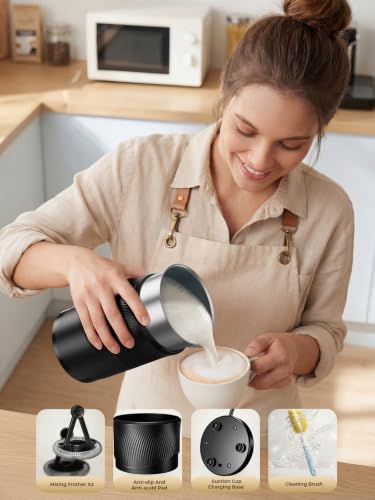 Ecoflarix 350ml Electric Milk Frother - Charcoal Gray, 4-in-1 Hot & Cold, Fast Frothing