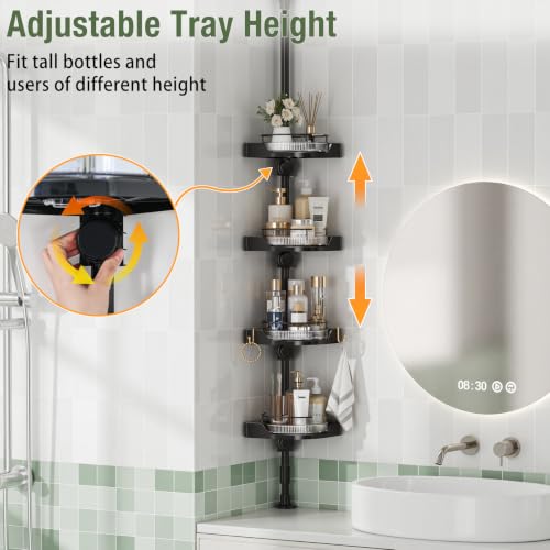Shuang Qing 360° Rotating Corner Shower Caddy Tension Pole Organizer Black - Adjustable, Rustproof Bathroom Storage