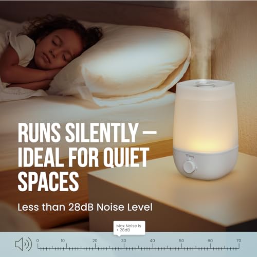 Top-Fill Ultrasonic Humidifier for Bedroom & Nursery - Quiet Mist with Nightlight