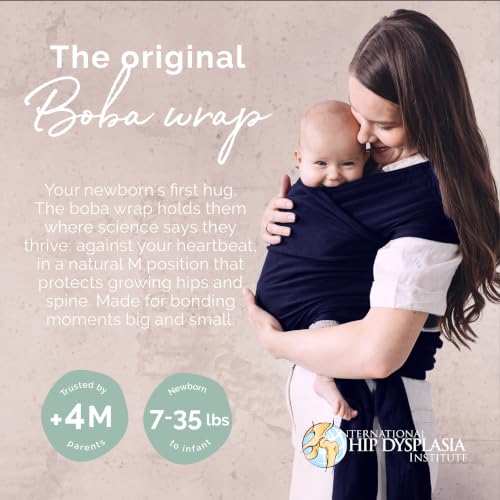 Boba Baby Wrap Carrier - Stretch Cotton Newborn Sling Navy Blue - Adjustable & Hip-Healthy