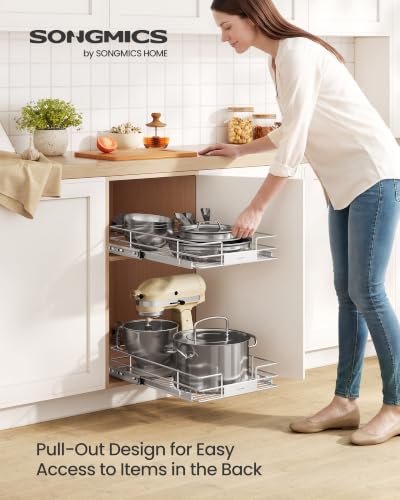 SONGMICS Pull Out Cabinet Organizer 14.6 W x 21.3 D - Easy Pull-Out, Heavy Duty
