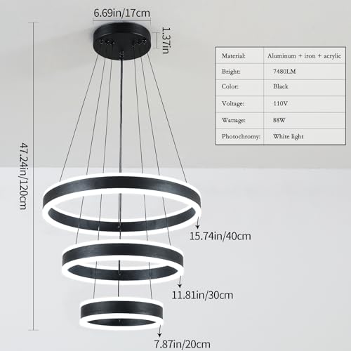 Modern LED Chandelier Adjustable Hanging Pendant Light Fixture - Circular-Sxfgh