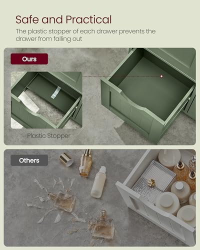 VASAGLE Forest Green Bathroom Floor Cabinet with 1 Door & 3 Drawers, 23.6W