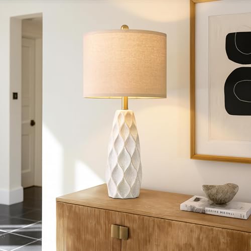 White 27.5-Inch Ceramic Table Lamps Set of 2 - Modern Living Room & Bedroom Lighting