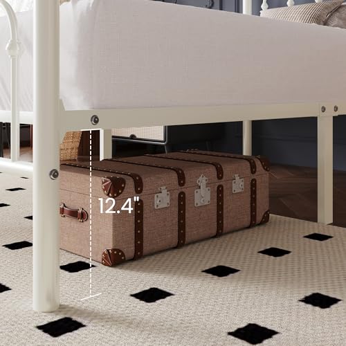 Cream Twin Size Metal Platform Bed Frame with Headboard - Elegant & Durable