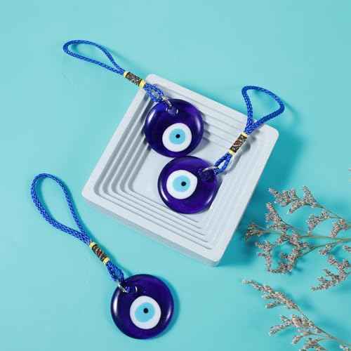 4 Pcs Blue Evil Eye Glass Hanging Pendant Car Rearview Evil Eye Charm Ornament Turkish Greek Amulet Wall Decor Accessories for Good Luck Protection Energy Wedding Party Christmas Home