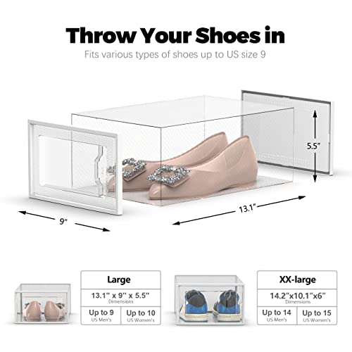 SEE SPRING Large Fit 12 Pack Clear Stackable Shoe Storage Boxes for Size 9 Shoes