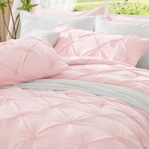 BEDELITE Baby Pink Queen Comforter Set Fluffy Soft Bedding - Elegant Floral Design