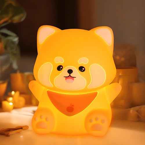 Cute Red Panda Lamp, LED Squishy Animal Night Light for Kids Sleep, Breastfeeding Nursery Nightlight for Room Decor, Rechargeable Bedside Touch Silicone Lamp, Unique Dorm Decor Gift Toy