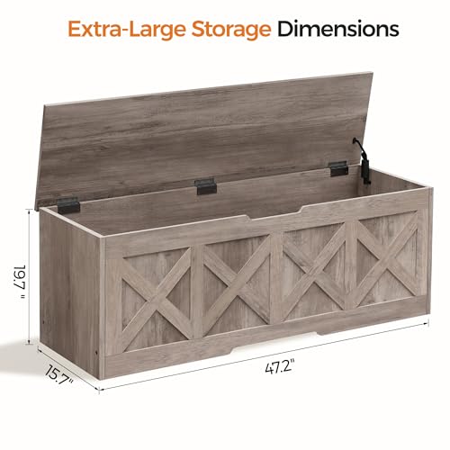 Homleke 47.2-Inch Extra-Large Wooden Storage Chest Farmhouse Greige Bench