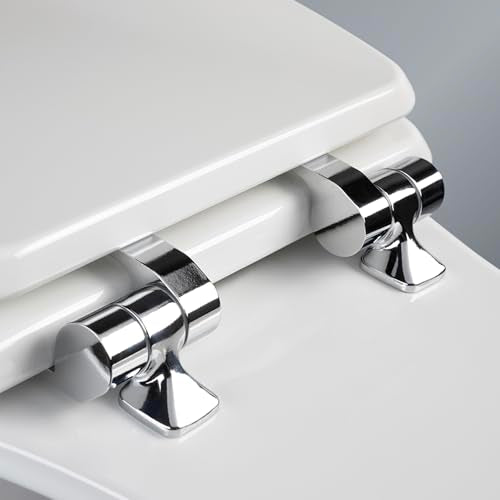 Mayfair Bennett Elongated Toilet Seat with Chrome Hinges - Slow Close, Easy Install, Made in USA