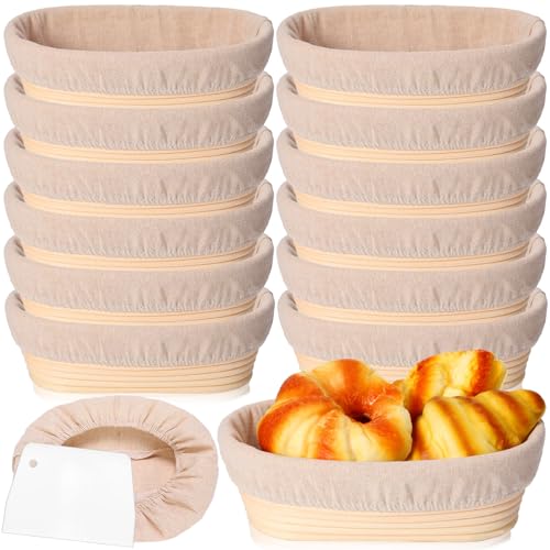 Gejoy 12-Pack Oval Bread Proofing Baskets 10 Inch with Liners & Scrapers