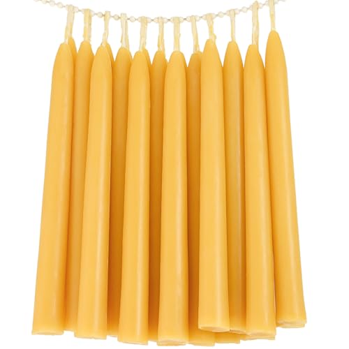 Yellow Beeswax Taper Candles 8 Inch Bulk Pack - All Natural Dripless | TELOSMA