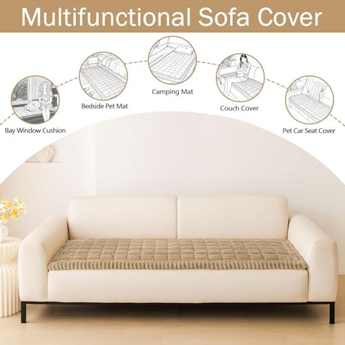 Hyha Washable Non-Slip Plush Flannel Couch Cover for Dogs, Khaki 27.6"x70.9"