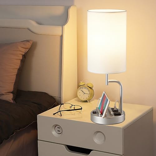 Silver Dreamholder Table Lamp with 3 USB Ports & AC Outlet — Modern Desk & Bedside Light (Pack of 2)
