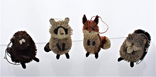 Set of 4 Buri Woodland Animal Holiday Ornaments - Squirrel, Raccoon, Fox, Beaver