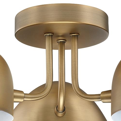 Semi-Flush Ceiling Light with 3 Black Rounded Shades - Vintaged Brass Finish - Variation of THIS listing