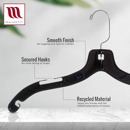 Mainetti 17in Black Plastic Shirt Hangers - 100 Pack with Swivel Hook & Notches
