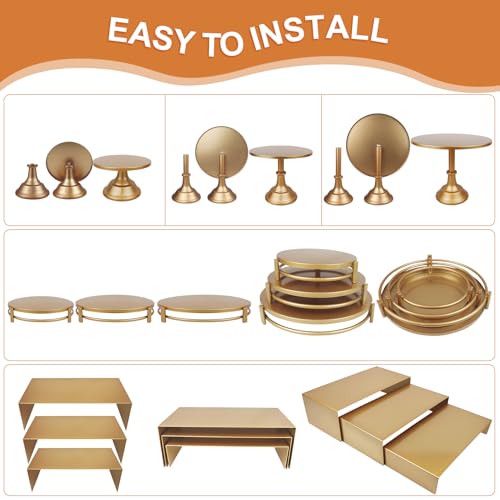 Gold Dessert Table Display Set - 11PCS Cake Stand & Riser Set for Weddings & Parties - Variation GOLD-A