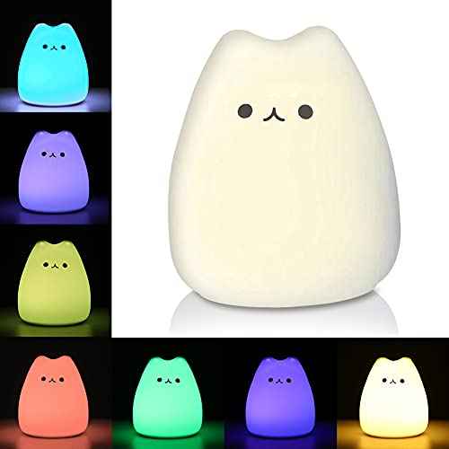 Litake LED Cat Night Light for Kids, Battery Powered Silicone Animal Cute Cat Nursery Night Lights, Portable Night Light, Ideal Multicolor Gifts for Women, Baby, Children, Toddlers, Teen Girls