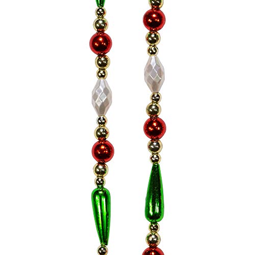 9-Foot Gold, Red, Green and White Round Bead with Water Drop Beaded Garland