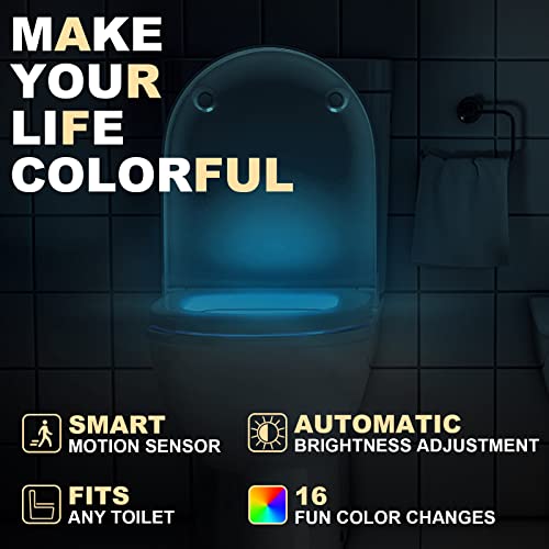 MIEFL 2 Pack Motion-Activated Toilet Night Light with 16 Color LED & 5 Brightness Levels