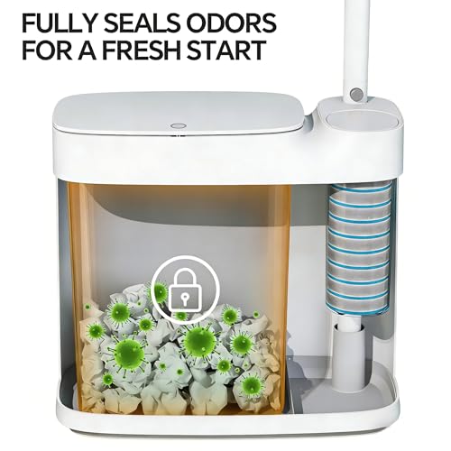 Small Bathroom Trash Can with Toilet Brush Set & 36 Disposable Refills - Space-Saving Dual-Function