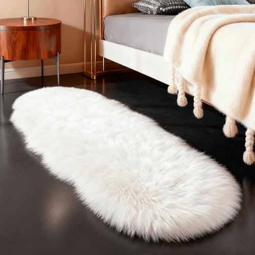 Faux Fur Sheepskin Rug Runner 2x6 ft White Shag Fluffy Area Rug
