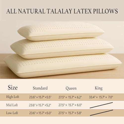 JOTOM Standard Mid Loft 100% Natural Talalay Latex Pillow for Side & Back Sleepers