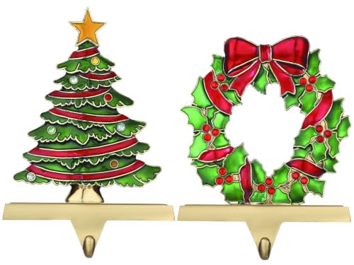WENFOME 2-Pack Christmas Stocking Holders for Mantle & Fireplace - Sturdy Alloy Xmas Hooks, Non-Skid, Decorative Holiday Gift