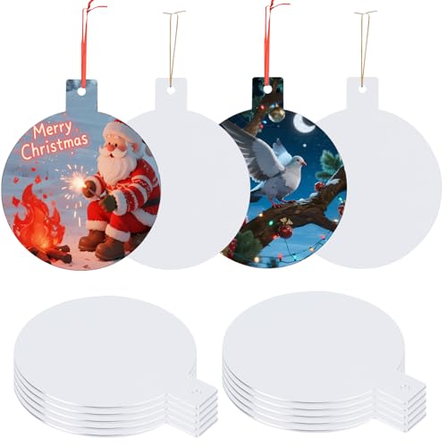 4 Inch Sublimation Ornament Blanks, 50 PCS – White Metal Round Decorations, 1mm Thick, Double-Sided Sublimation, Aulsetch