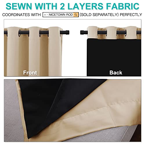 NICETOWN Biscotti Beige Blackout Curtains 52x84 Inch, 2 Pieces - Light Blocking & Insulated
