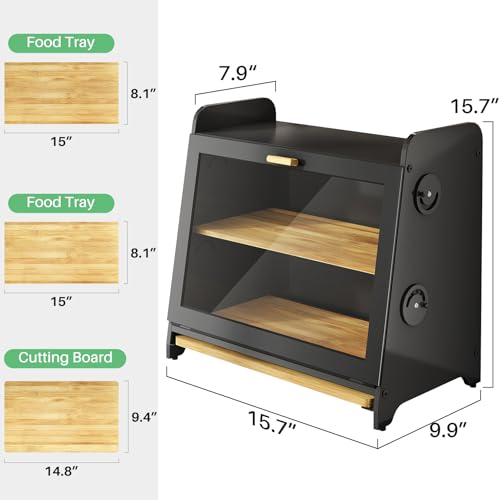 SNTD Airtight Bread Box for Kitchen Countertop, Bamboo Cutting Board,