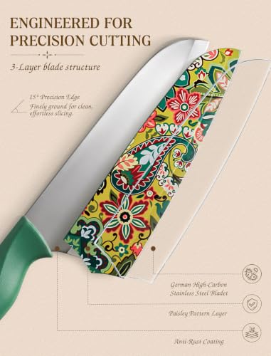 Astercook Paisley Pattern Kitchen Knife Set with Cover - 12-Piece