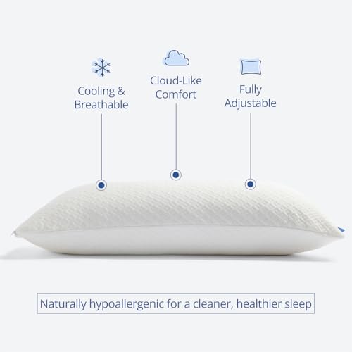 Queen White Rayon Bamboo Memory Foam Pillow - Adjustable & Cooling