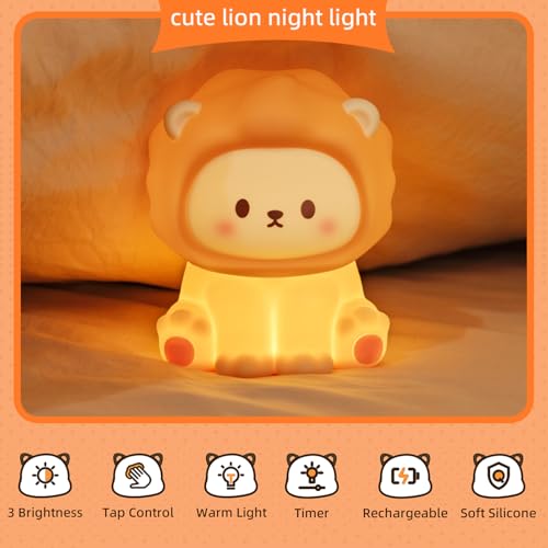Cute Lion Cartoon Nursery Night Lights, Big Cat Design Safe Silicone Soft LED Nursery Lamp for Toddler Room Decoration