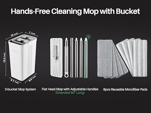 JOYMOOP Flat Mop System with Microfiber Pads and Bucket Set - White, O