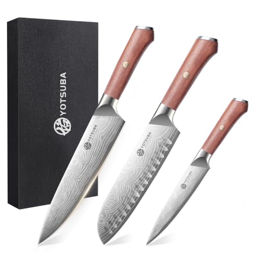 YOTSUBA 3 PCS Japanese Kitchen Knife Set with Full Tang Rosewood