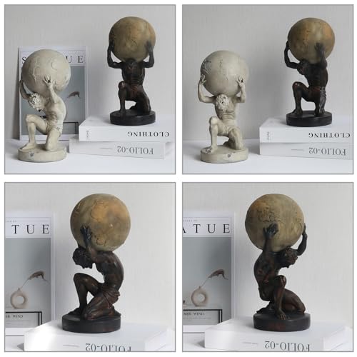 Atlas Holding Up World Statue - Resin Sculpture, Brown, 11.5 Inch