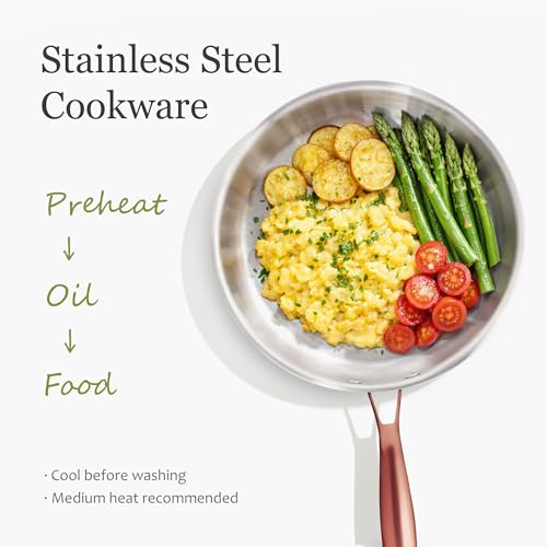 10-Inch Tri-Ply Stainless Steel Frying Pan - Non-Toxic Egg & Omelet Pan - Oven & Induction Safe - Polished Silver - Without Lid