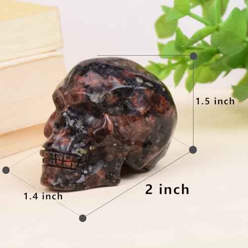 2 Inch Mahogany Obsidian Crystal Skulls Decor,Human Skull Sculpture Statues Healing Crystal Decor,Halloween Skull Figurines,Home Office Decoration Christmas Meditation Gifts for Men Women