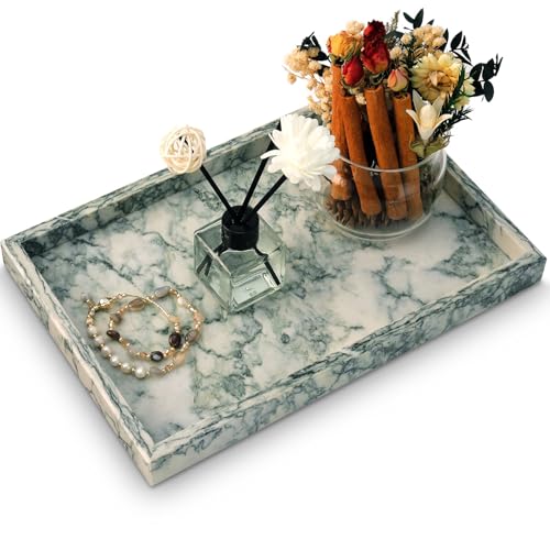 Cyan-Green Natural Marble Bathroom Vanity Tray for Organizing Essentials