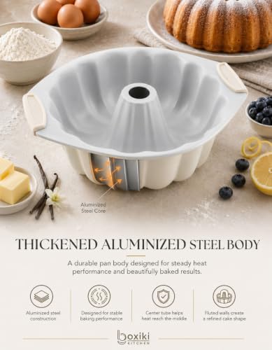 Cream Ceramic Fluted Cake Pan 12x10x3 Inches Nonstick Oven Safe Bakeware