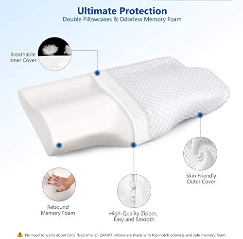ZAMAT Memory Foam Pillow for Neck Pain Relief, Adjustable Orthopedic