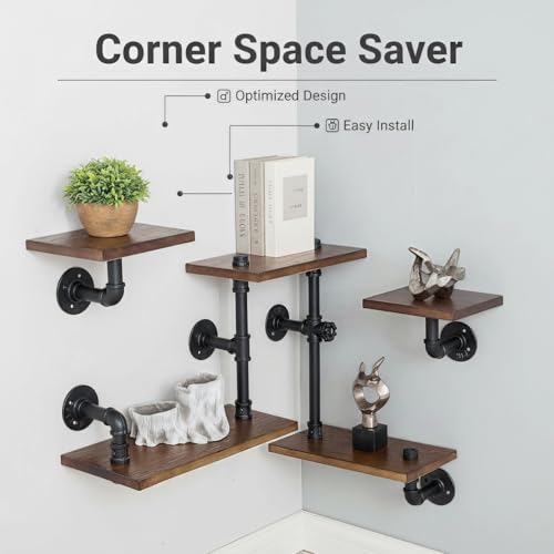 Industrial Pipe Shelves, Wall Ladder Shelving, Corner Wood Bookshelf