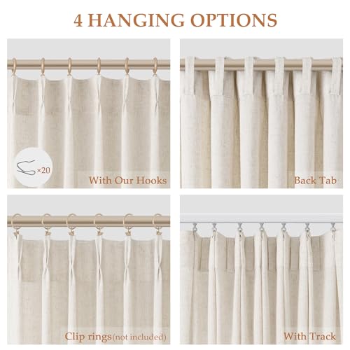 Aersas Natural Linen Pinch Pleated Floor-Length Curtains 40x96 Inches, Pack of 2, Cream