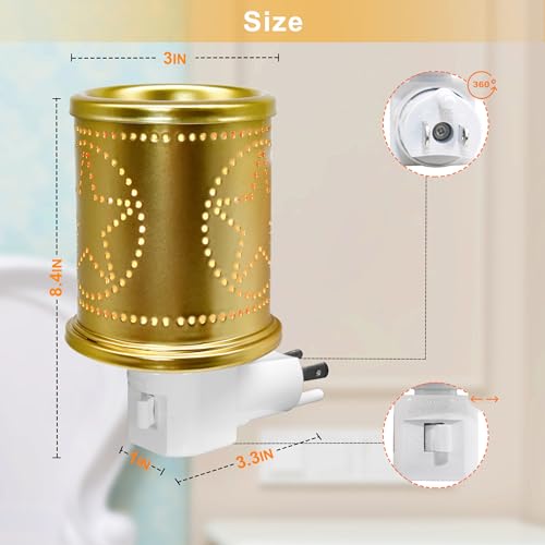 CVHOMEDECO. Wall Plug-in Electric Wax Melt Warmer Punched Stars Metal Tart Warmer Decorative Candle Warmer for Scented Candle, Wax Melts, Tarts and Fragrance Oils, Night Light Decor., Gold