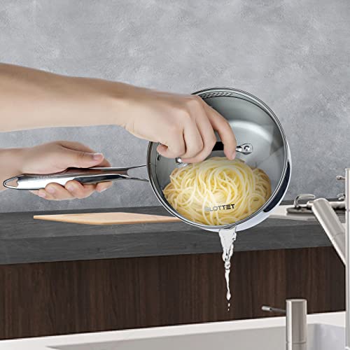 SLOTTET 1.5 Quart Tri-Ply Stainless Steel Saucepan with Steamer, Glass Lid & Pour Spout