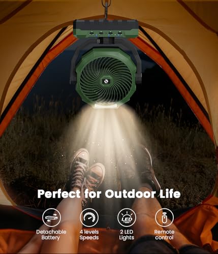 Rechargeable Camping Fan 36000mAh with Detachable Battery & Green Variant